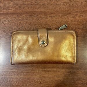 HOBO Metallic Gold Bronze Leather Small Wallet